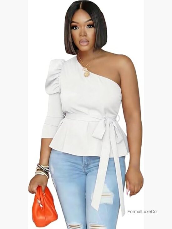 Tops - One Shoulder Ruffle High Low Bodycon Top Dress Tunics Blouse